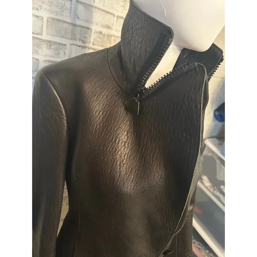 Vintage Akris Bergdorf Croc Embossed Goat Suede Leather Jacket size US 4 Hi-low